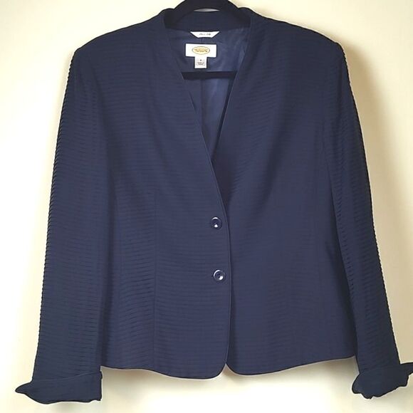 Talbot's Silk Mini Shutter Pleat Collarless Blazer/Jacket in Navy Blue Size 8 - Picture 1 of 12
